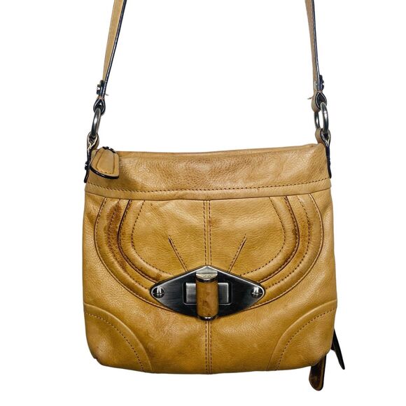 B. Makowsky Leather Crossbody Bag Brown Caramel 10x9” Zipper Closure 23" Strap - Picture 12 of 14